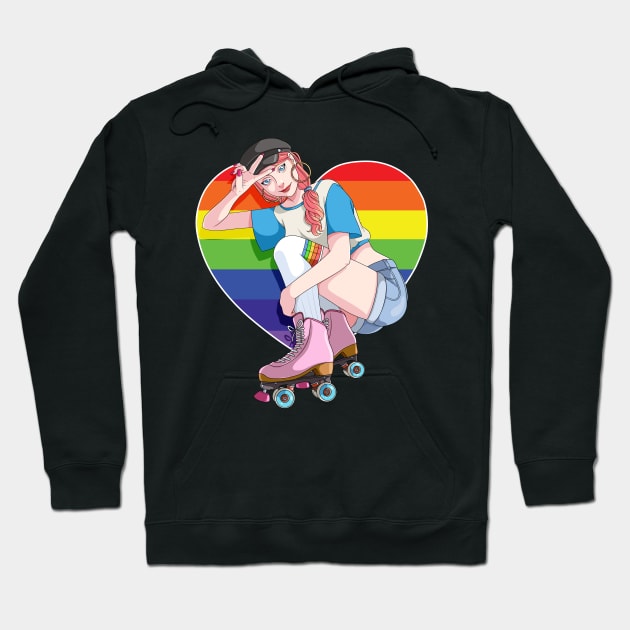 Roller Girl Skater Skates Skating Rainbow Heart Hoodie by Noseking